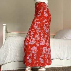 Free People Red Floral Maxi Skirt